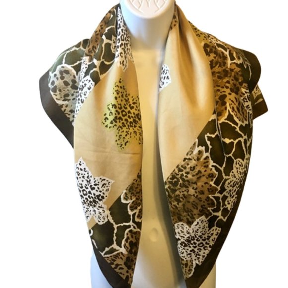 Adrienne Landau Studio Vintage Silk Scarf Animal Prints Leopard Brown Gold Large - Picture 4 of 7